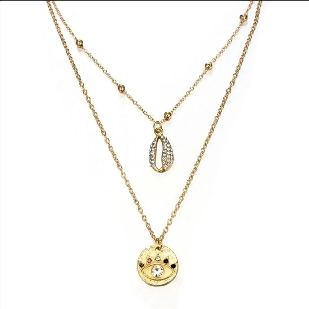 Necklace Multilayer Nazar & Shell Zinc Alloy Cute